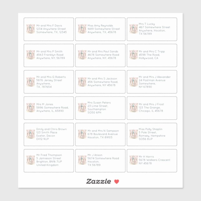 Sticker Boho 18 Nom individuel Adresse Clients Mariages (Feuille)