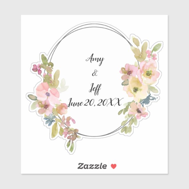 Sticker Boho Aquarelle Florale Date de mariage géométrique (Feuille)