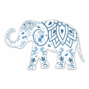 Sticker Boho bleu éléphant blanc
