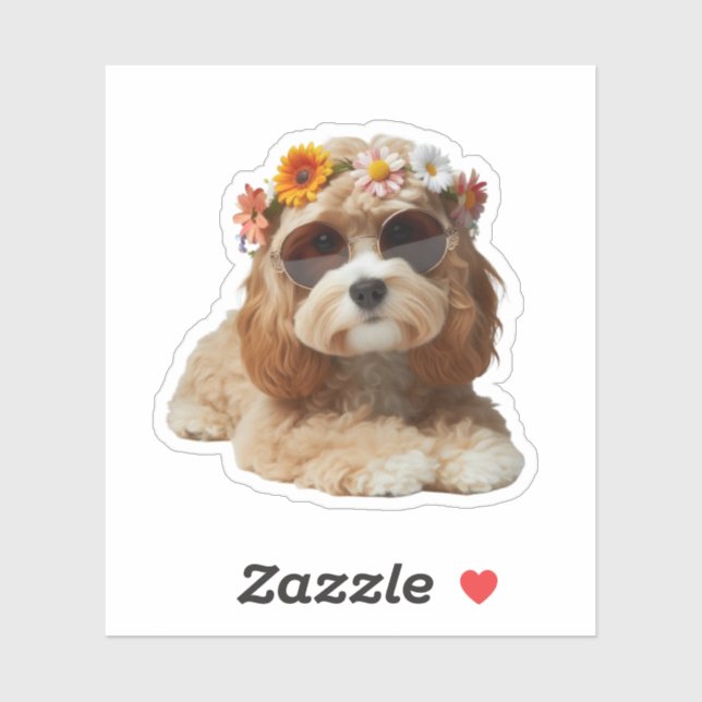Sticker Boho Chic Cavapoo Cavadoodle (Feuille)