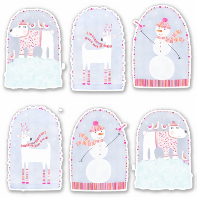 Sticker Boho Christmas Winter Deer Bear et Snowman (Devant)