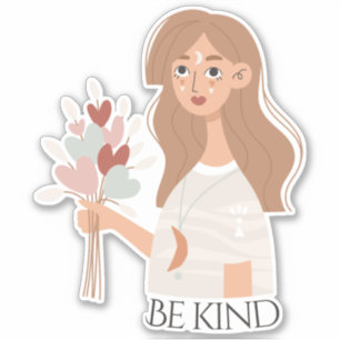 Sticker Boho femme bouquet de fleurs rétro être gentil