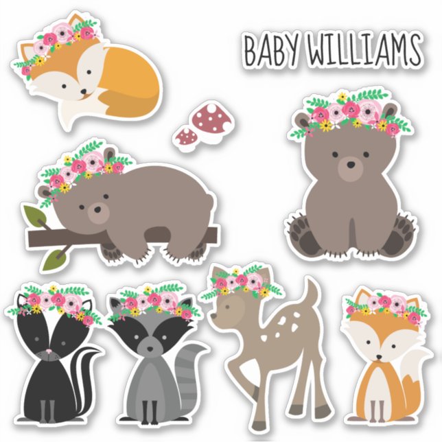 Sticker Boho Floral Bois Animaux Baby (Devant)