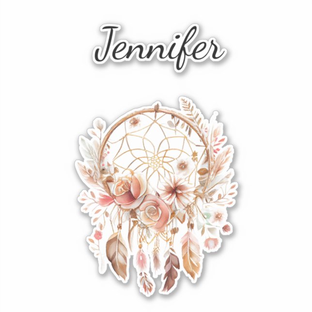 Sticker Boho Floral Feathers Dream Catcher Personnalisé (Devant)