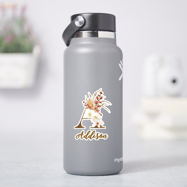 Sticker Boho Floral lettre A Monogramme Mariage Faveur (HydroFlask)