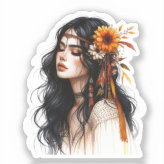 Sticker Boho Girl Art IA Mode Bohème