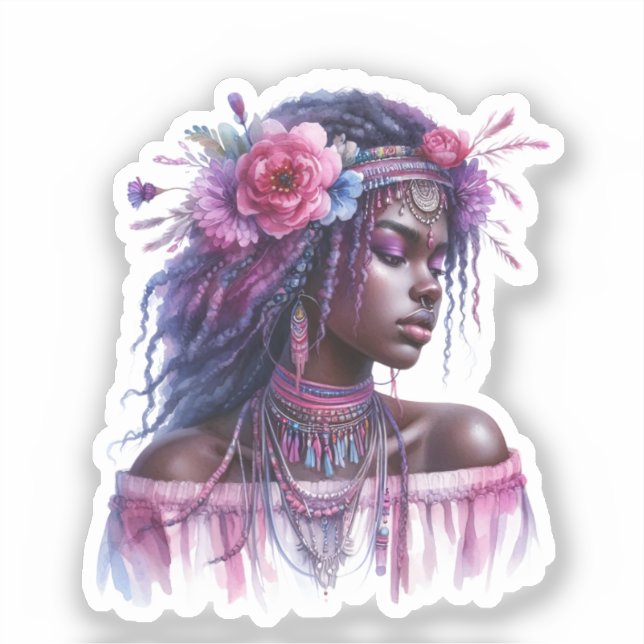 Sticker Boho Girl IA Art Mode Bohème (Recto)