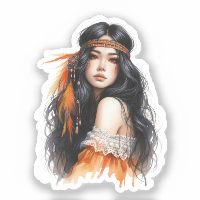 Sticker Boho Girl IA Art Mode Bohème (Recto)