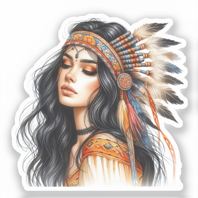 Sticker Boho Girl IA Art Mode Bohème (Recto)