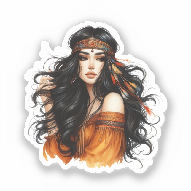 Sticker Boho Girl IA Art Mode Bohème (Recto)