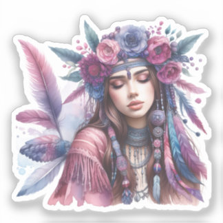 Sticker Boho Girl IA Art Mode Bohème
