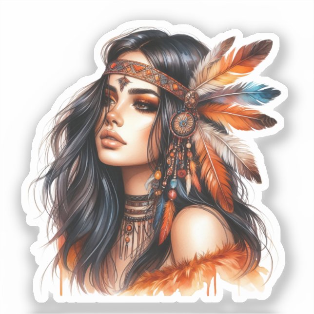 Sticker Boho Girl IA Art Mode Bohème (Recto)