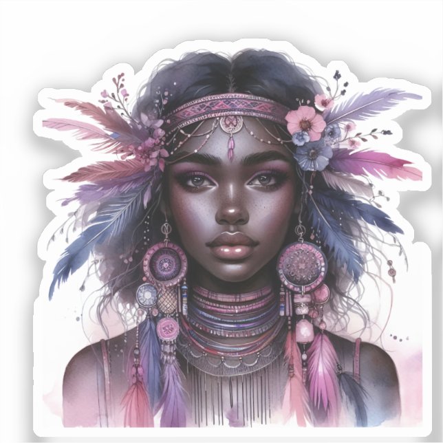 Sticker Boho Girl IA Art Mode Bohème (Recto)