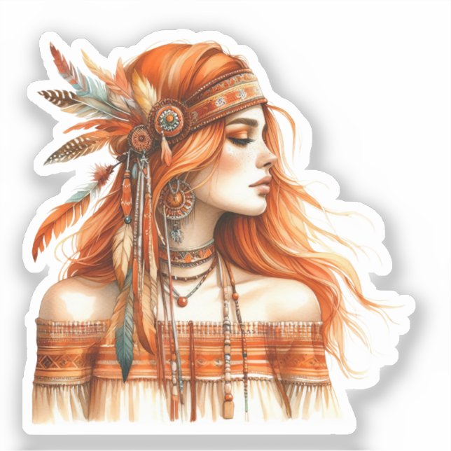 Sticker Boho Girl IA Art Mode Bohème (Recto)