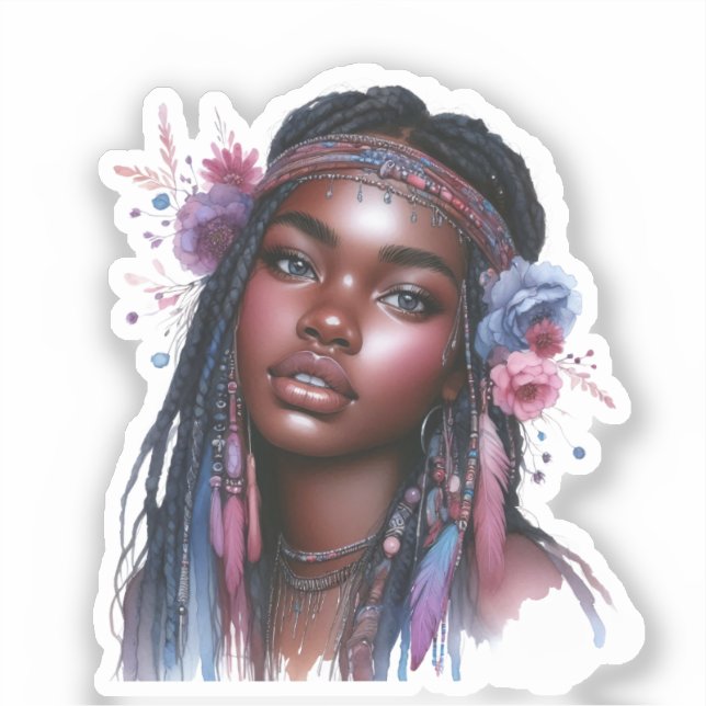 Sticker Boho Girl IA Art Mode Bohème (Recto)