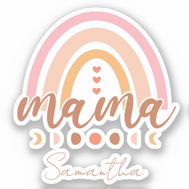Sticker Boho Rainbow Mama avec phases de lune (Recto)