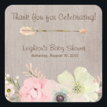 Sticker Boho Rustic Baby ou Fête des mariées Favor<br><div class="desc">Des fleurs de saumons et des plumes ornent cet autocollant carré rustique. Parfait pour un bébé ou une douche nuptiale faveurs, ou éditer pour les scellés d'enveloppe ou de placer sur les aliments à votre événement spécial. Idéal aussi pour votre mariage boho rustique ! Customisez pour répondre à vos besoins....</div>