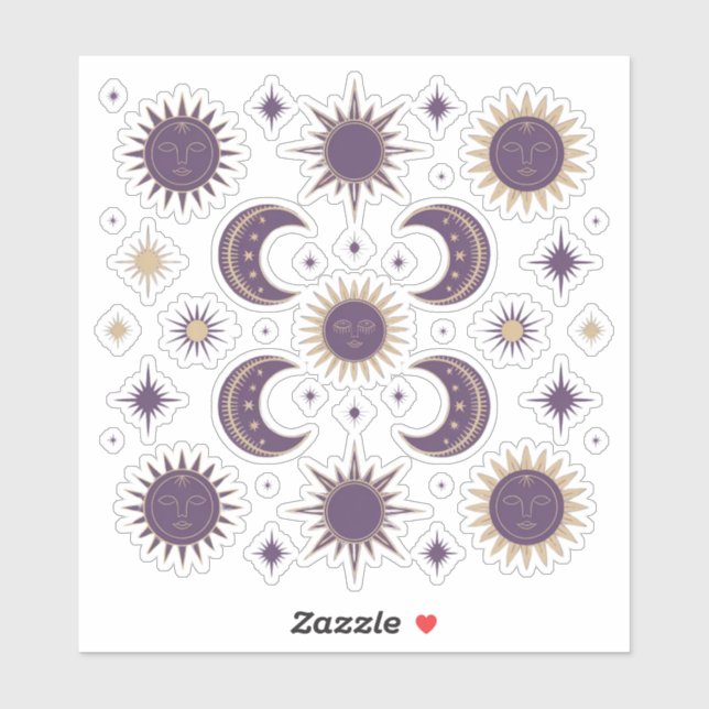 Sticker Boho violet & or Soleil & Lune Celestiale Scrapboo (Feuille)
