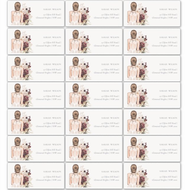 Sticker Boho White Mariage Gown Bride Adresse d'invité (Devant)