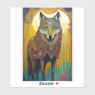 Sticker Boho Wolf Surreal Wildlife Art