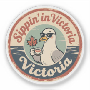 Sticker Boire un café à Victoria avec un goéland drôle