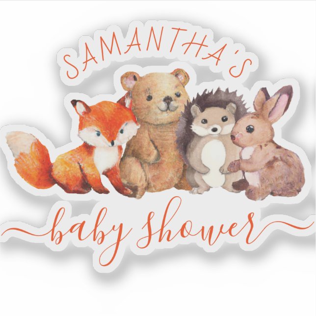 Sticker Bois Baby shower mignons Animaux Rouge Script (Devant)