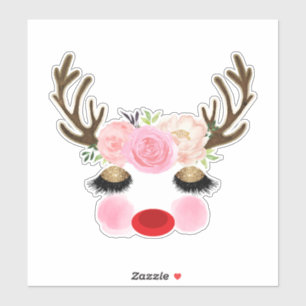 Sticker Bois de cerf fleuris pour les Fêtes de Noël pour f