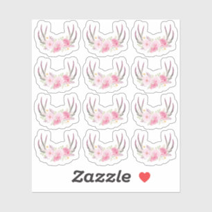 Sticker Bois de cerf floral rustique rose pâle Élégant 12 