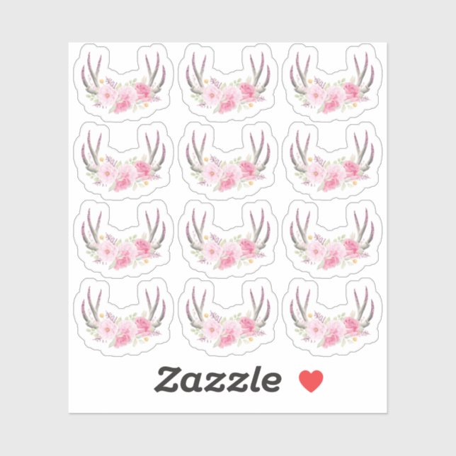 Sticker Bois de cerf floral rustique rose pâle Élégant 12  (Feuille)