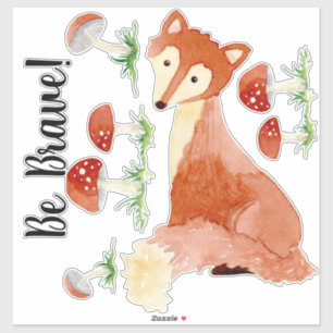 Sticker Bois Forêt Fox Aquarelle Soyez brave Nursery