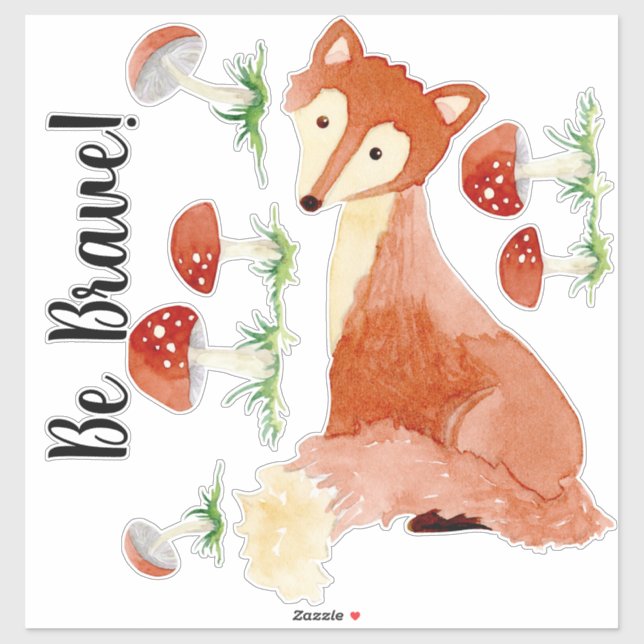 Sticker Bois Forêt Fox Aquarelle Soyez brave Nursery (Feuille)