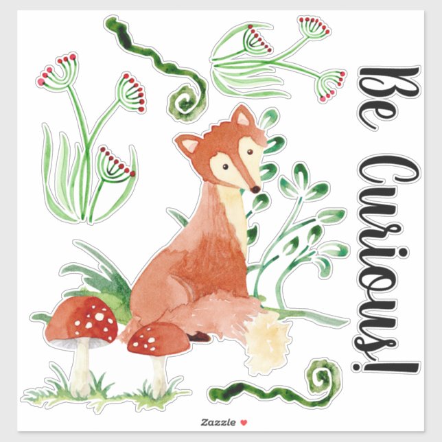 Sticker Bois Fox Aquarelle Soyez Curieux Baby Nursery (Feuille)