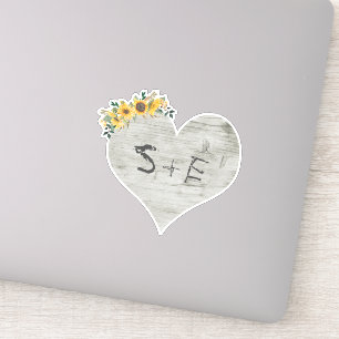 Sticker Bois rustique Arbre de coeur Mariage Initiales scu