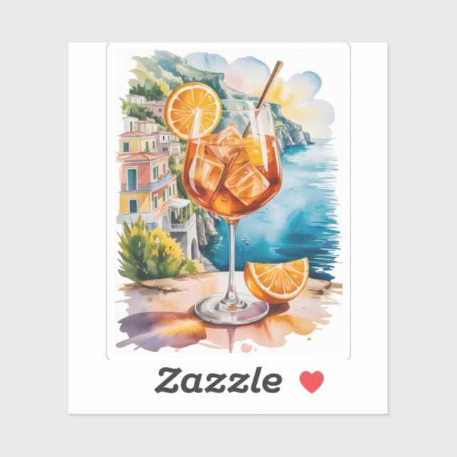 Sticker Boisson Méditerranéenne Aperol Spritz Aquarelle (Feuille)