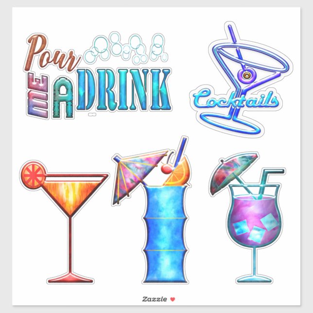 Sticker Boisson tropicale cocktail d'été (Feuille)