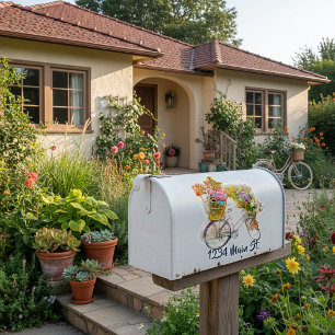 Sticker Boîte aux lettres fleurs et bicyclette