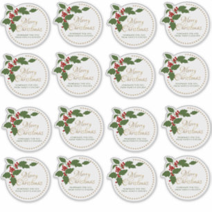 Sticker Boîte-cadeau de nourriture de 3” Noël houx et baie