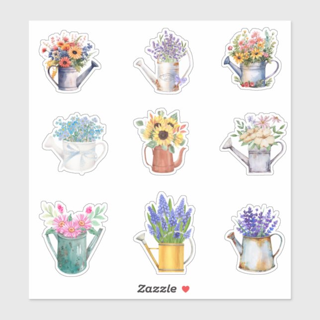 Sticker Boîtes d'aquarelle à fleurs (Feuille)
