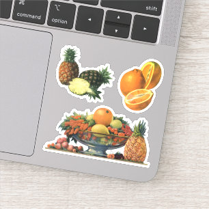 Sticker Bol vintage de fruits avec ananas et oranges