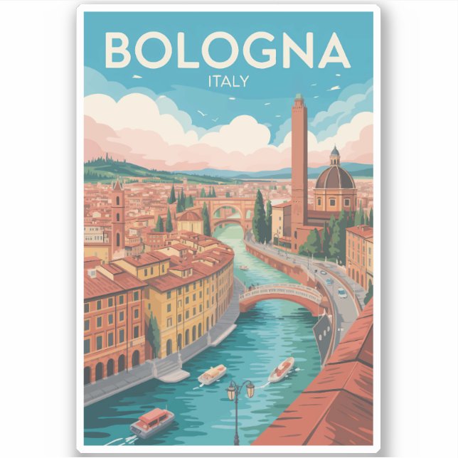 Sticker Bologna Italy Illustration Travel Art Vintage (Devant)
