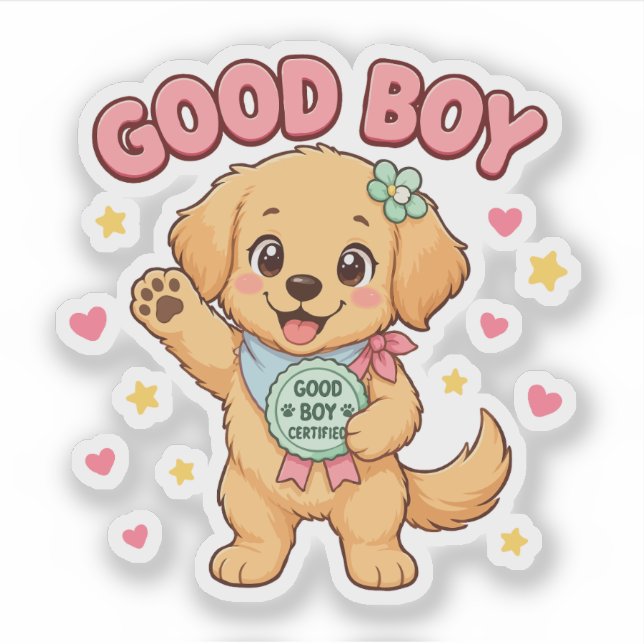 Sticker Bon Garçon Golden Retriever Certifié (Devant)