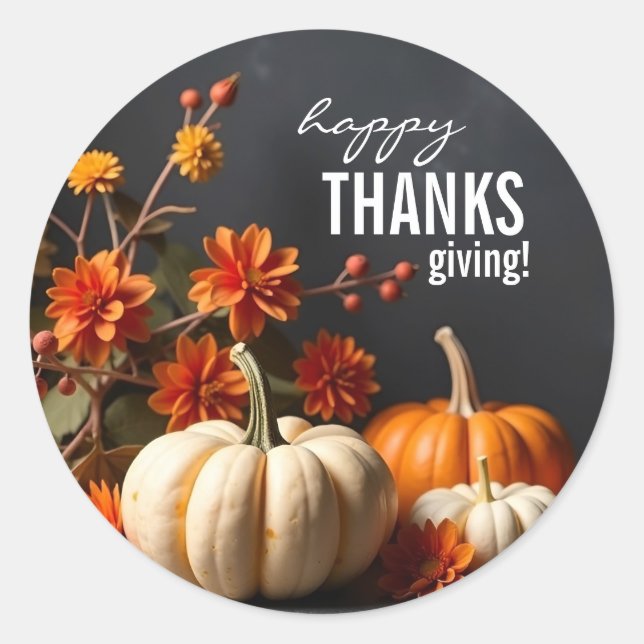 Sticker bon thanksgiving Citrouille Fleurs (Devant)