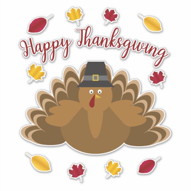 Sticker Bon thanksgiving Festive Turquie Feuilles d'automn (Devant)