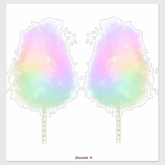 Sticker Bonbon de coton pastel arc-en-ciel parties scintil (Feuille)