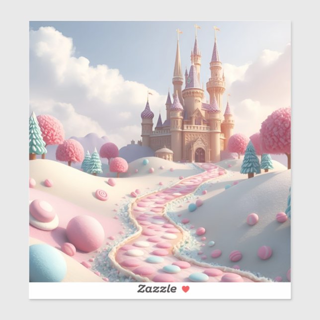 Sticker Bonbons Rose Neige Terre Fée Château (Feuille)
