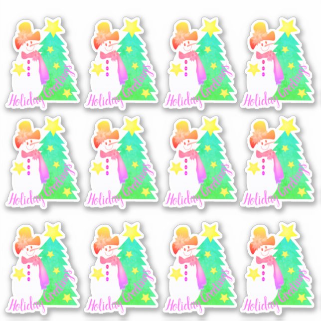 Sticker Bonhomme de neige avec roses et vert (Devant)