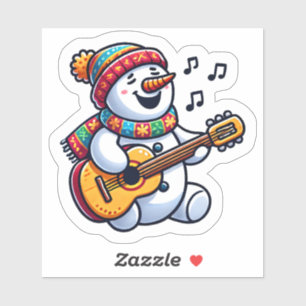 Sticker Bonhomme de neige joyeux chantant des chansons de