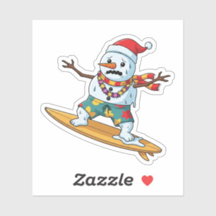 Sticker Bonhomme de neige surfeur Noël 2026 Vacances drôle