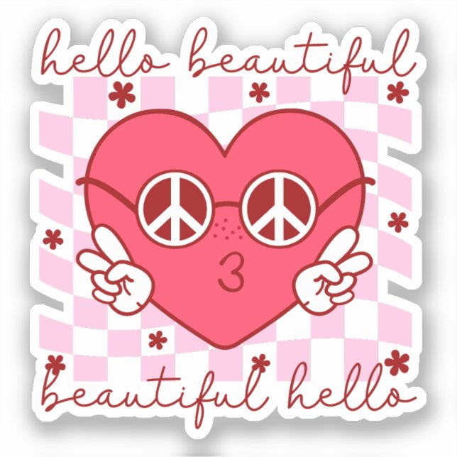 Sticker Bonjour Beau Coeur Rose (Recto)