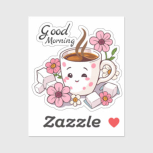 Sticker Bonjour   Café Cute Kawaii